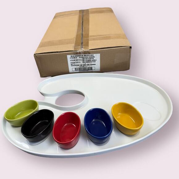 Bret Bortner Vintage BIA Artist Paint Palette Tray With 5 Color Sauce Bowls 2002 - Picture 1 of 10